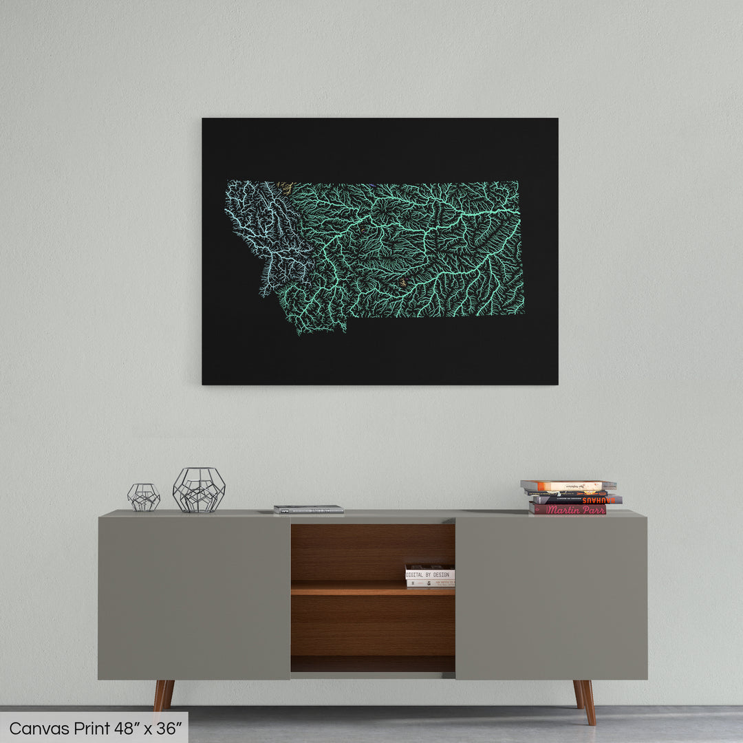Montana - River basin map, pastel colours - Wall Art