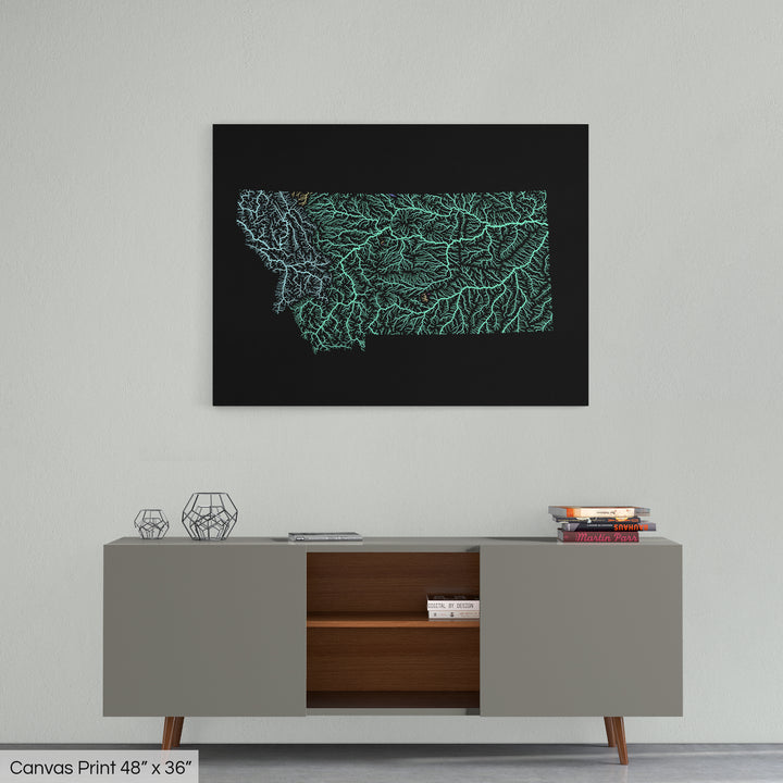 Montana - River basin map, pastel colours - Wall Art