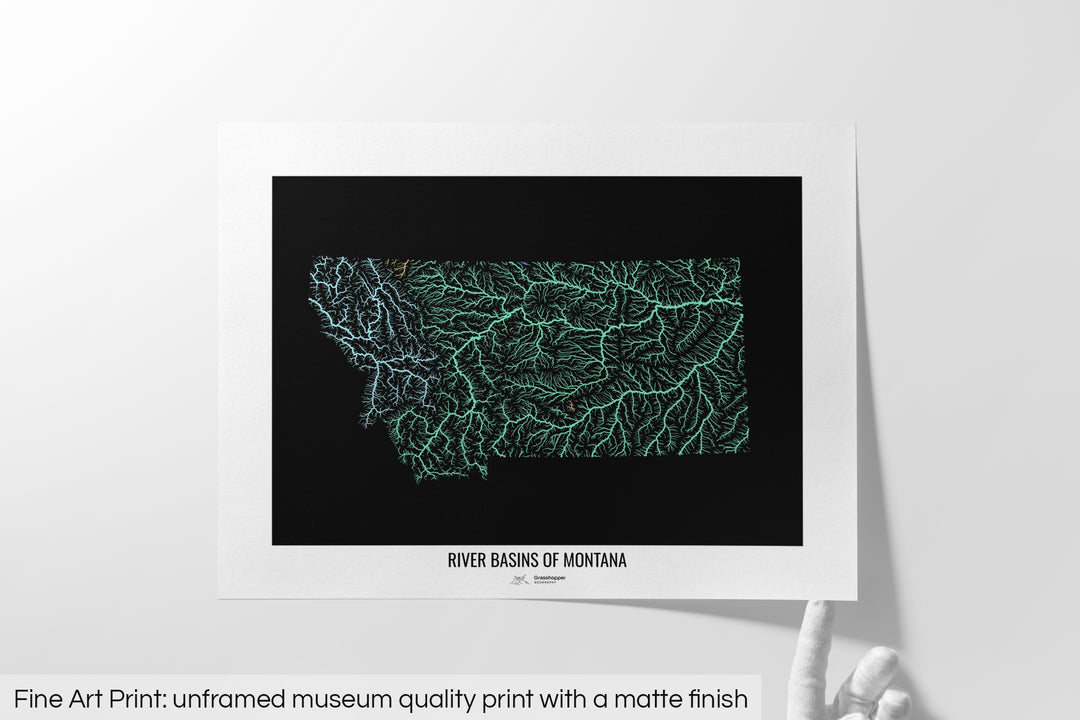 Montana - River basin map, pastel colours - Wall Art
