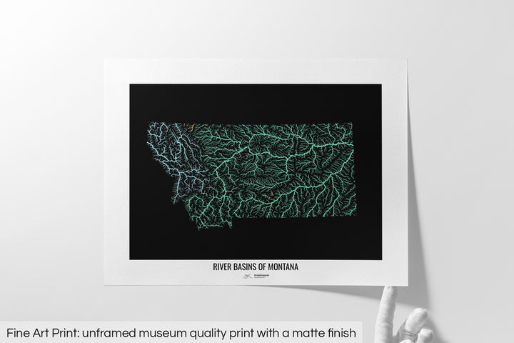 Montana - River basin map, pastel colours - Wall Art