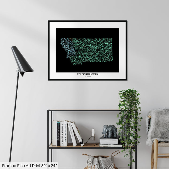 Montana - River basin map, pastel colours - Wall Art