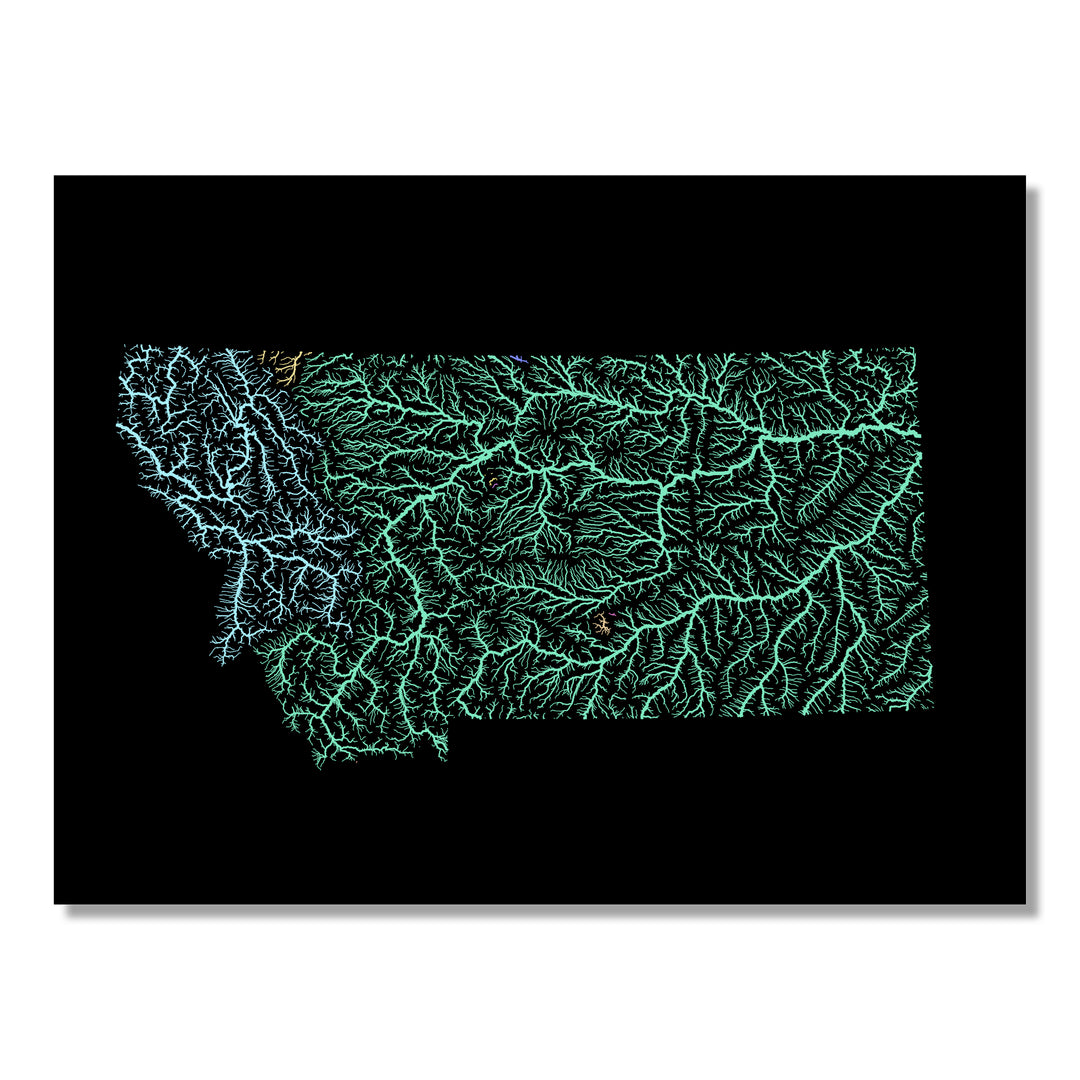 Montana - River basin map, pastel colours - Wall Art