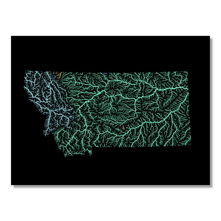 Montana - River basin map, pastel colours - Wall Art