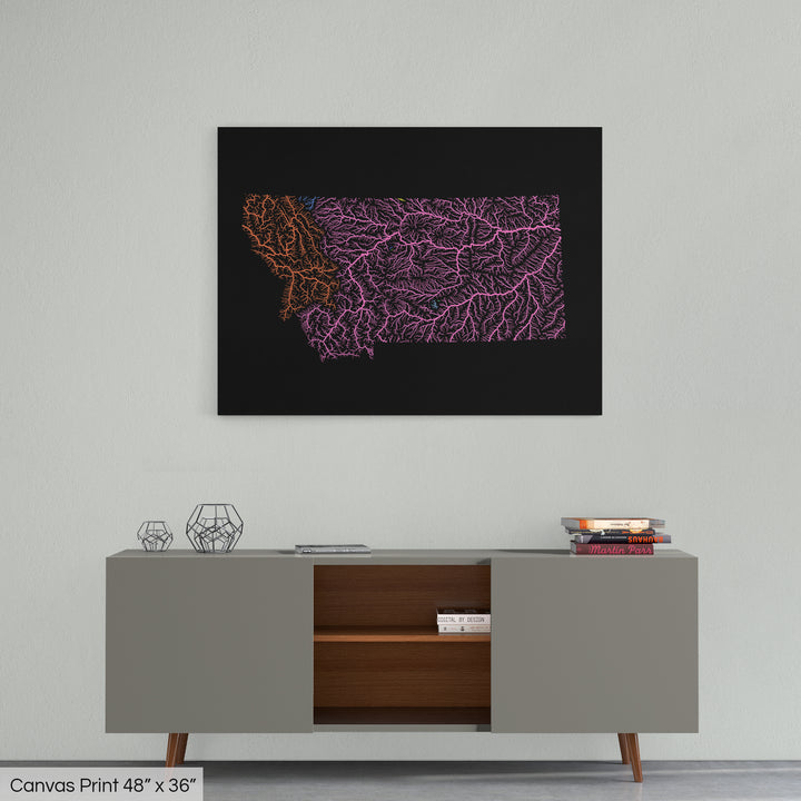 Montana - River basin map, rainbow colours - Wall Art
