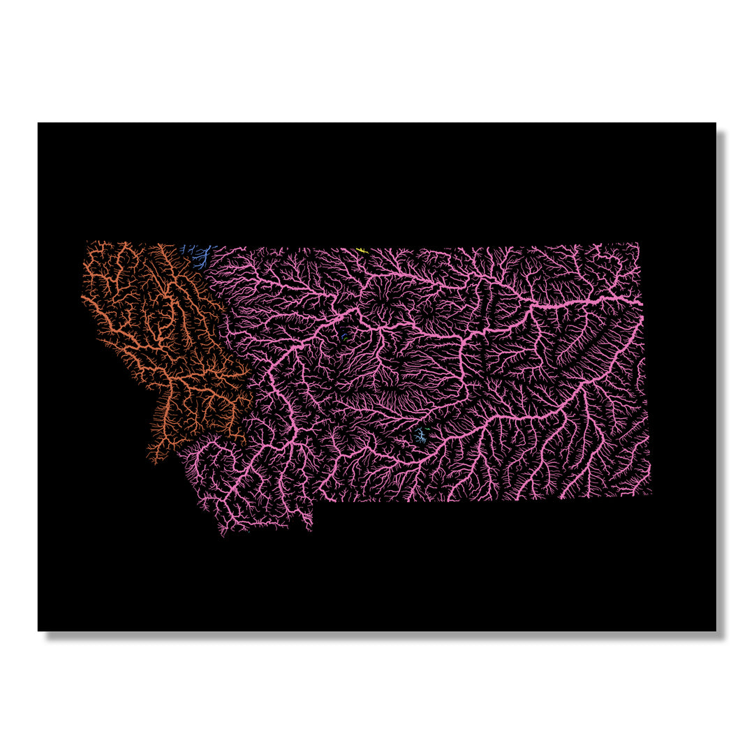 Montana - River basin map, rainbow colours - Wall Art