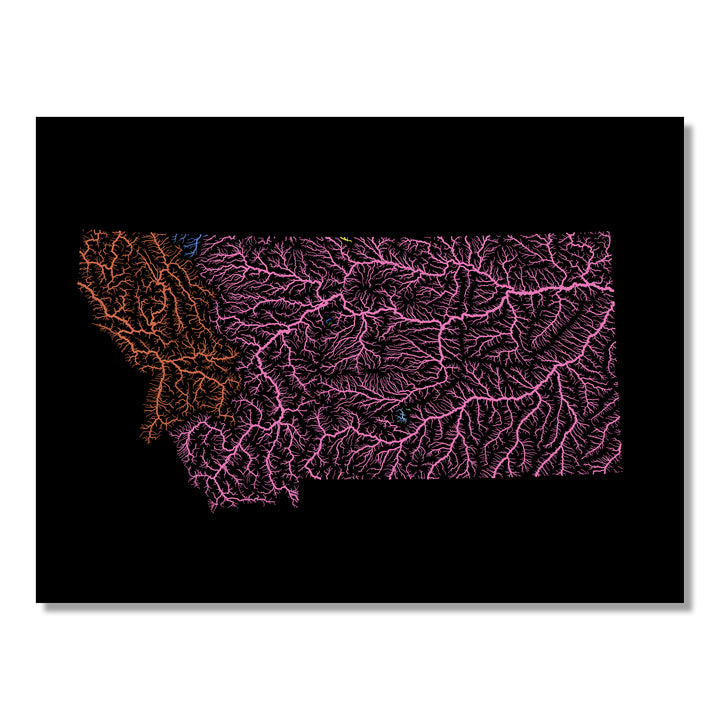 Montana - River basin map, rainbow colours - Wall Art