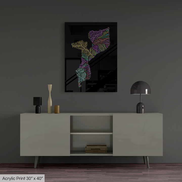 Mozambique - River basin map, pastel colours - Wall Art