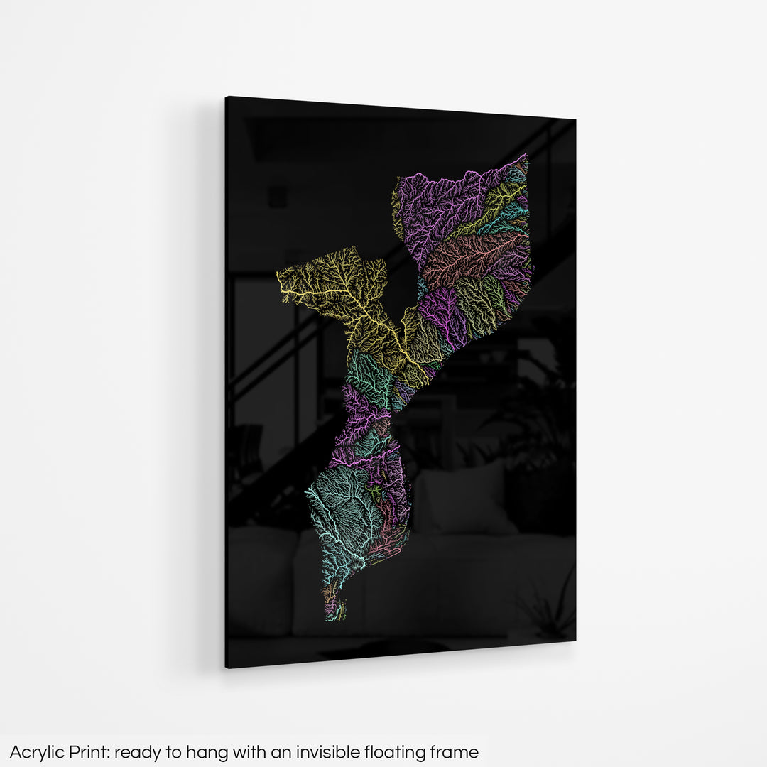 Mozambique - River basin map, pastel colours - Wall Art