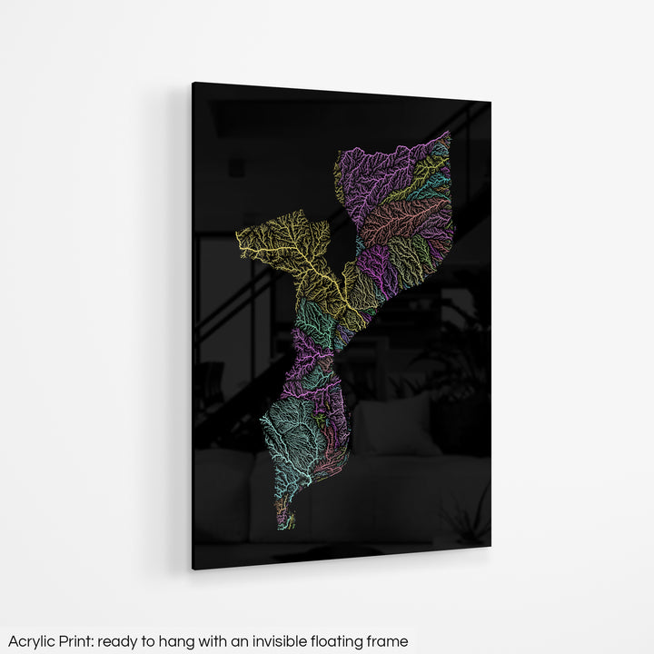 Mozambique - River basin map, pastel colours - Wall Art