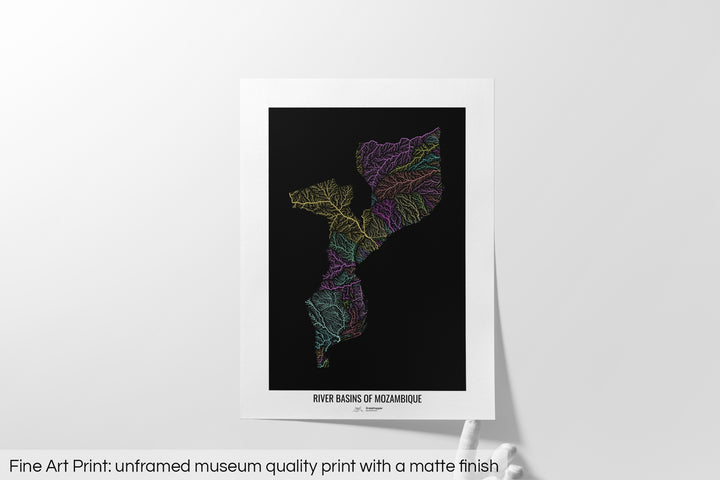Mozambique - River basin map, pastel colours - Wall Art