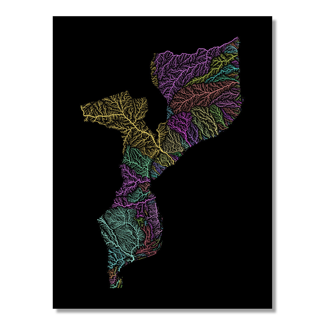 Mozambique - River basin map, pastel colours - Wall Art