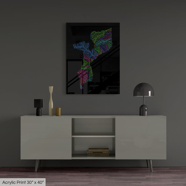 Mozambique - River basin map, rainbow colours - Wall Art