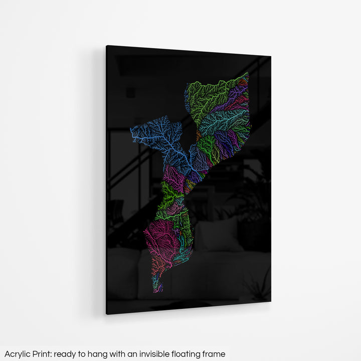Mozambique - River basin map, rainbow colours - Wall Art