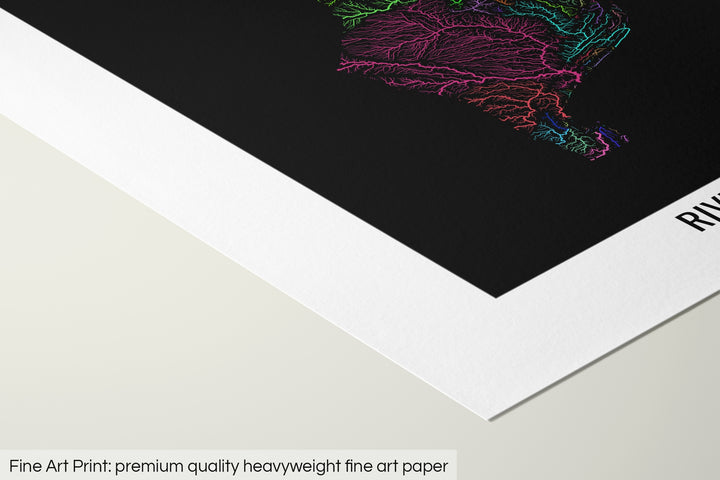 Mozambique - River basin map, rainbow colours - Wall Art