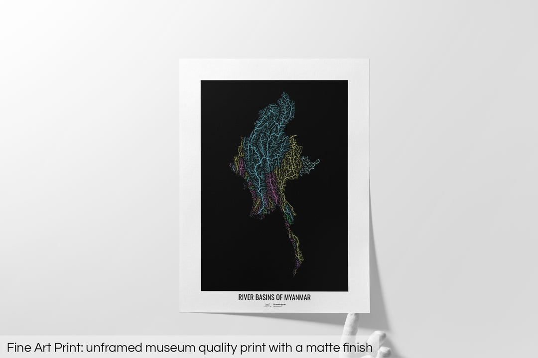 Myanmar - River basin map, pastel colours - Wall Art