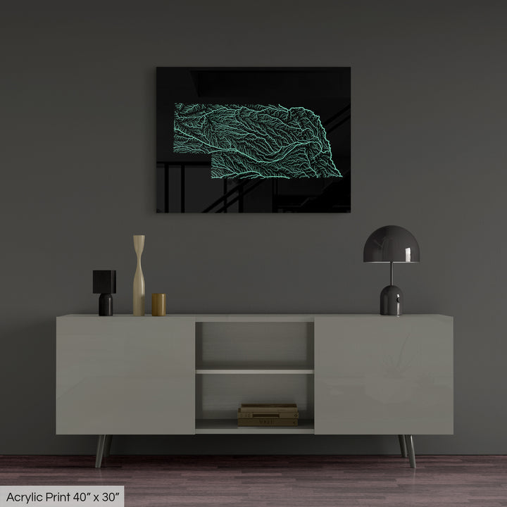 Nebraska - River basin map, pastel colours - Wall Art