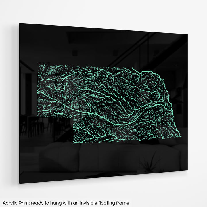 Nebraska - River basin map, pastel colours - Wall Art