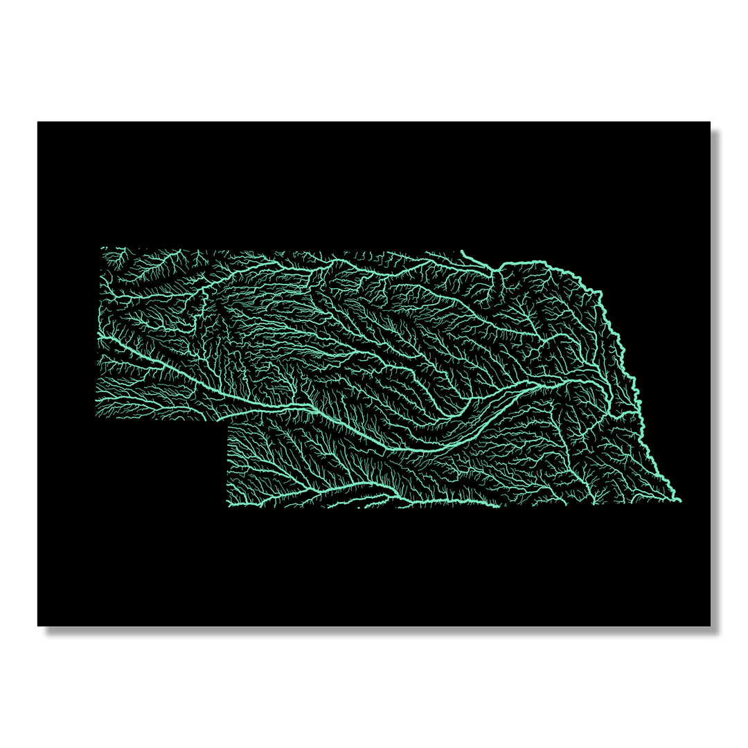 Nebraska - River basin map, pastel colours - Wall Art