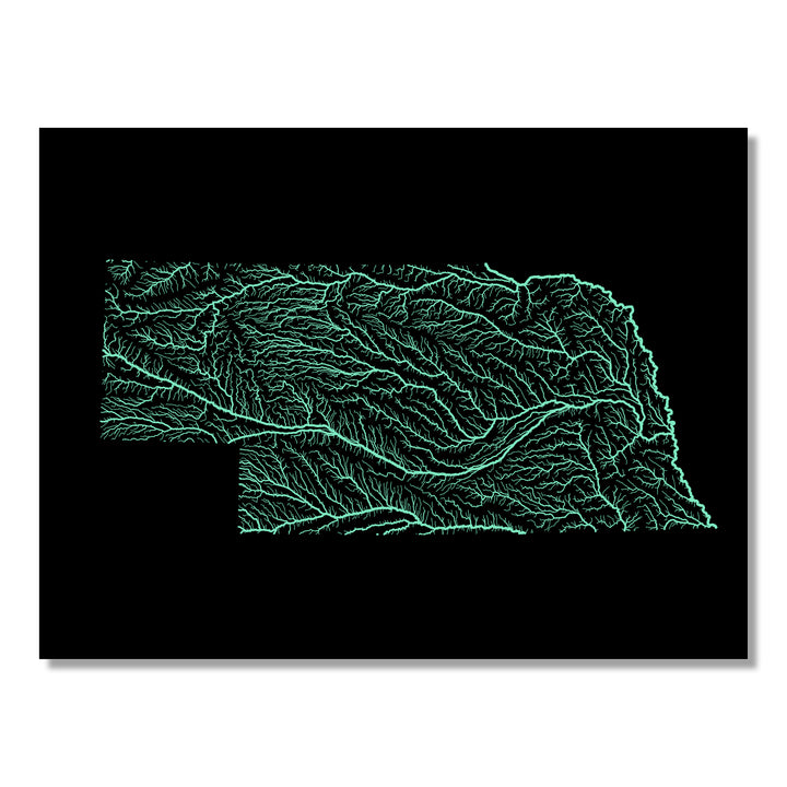 Nebraska - River basin map, pastel colours - Wall Art