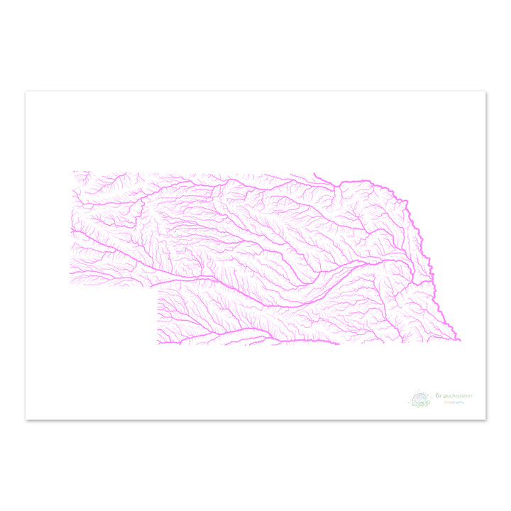 Nebraska - River basin map, pastel on white - Fine Art Print