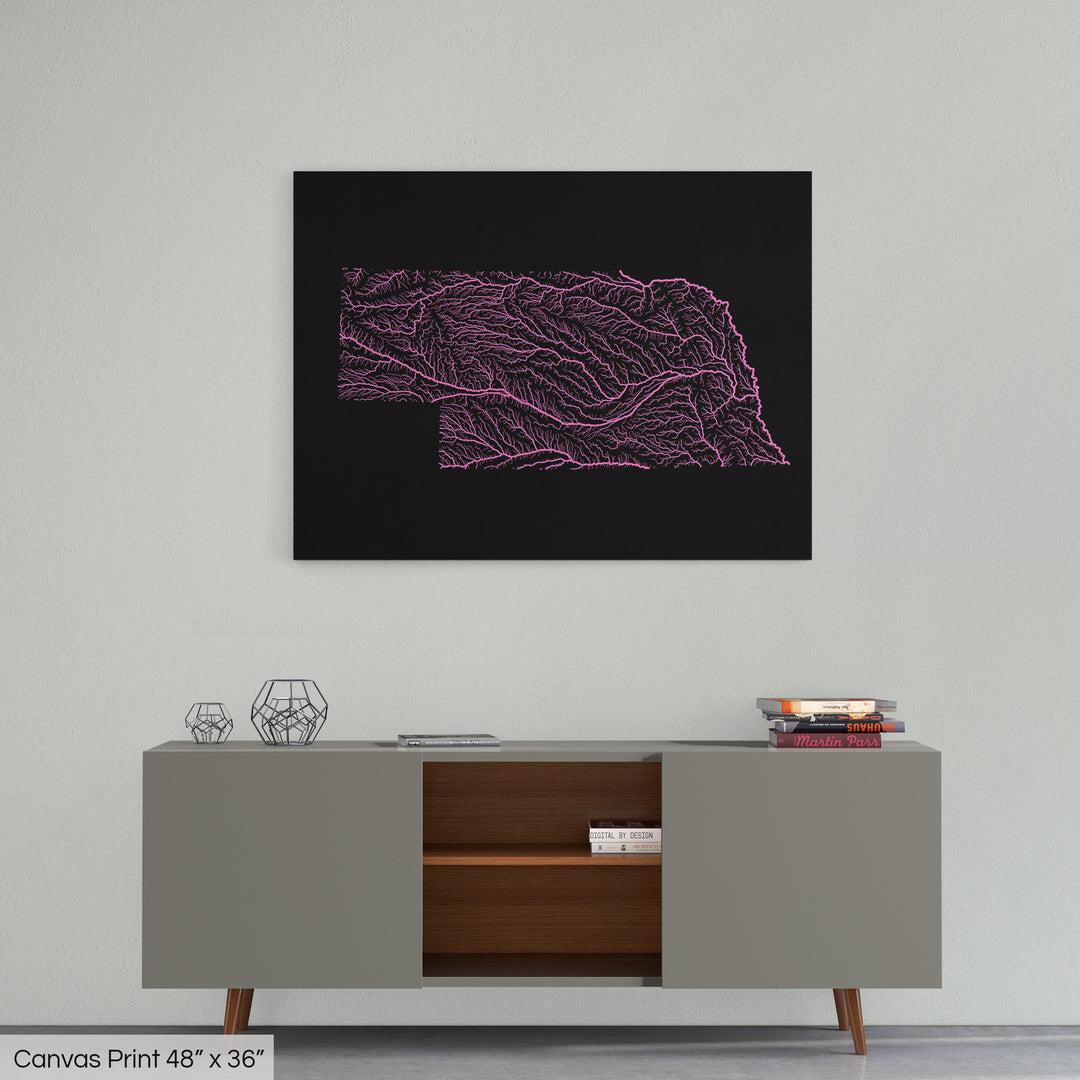 Nebraska - River basin map, rainbow colours - Wall Art