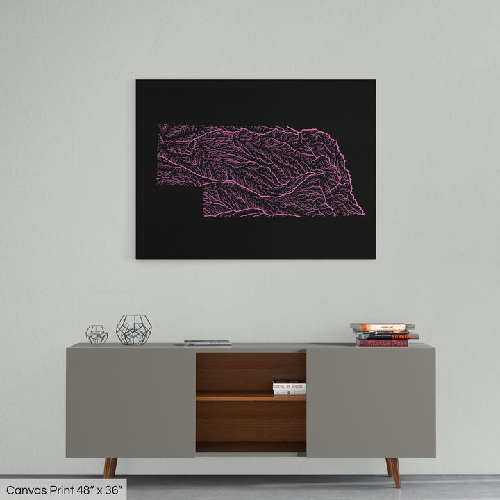 Nebraska - River basin map, rainbow colours - Wall Art