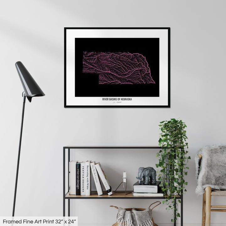 Nebraska - River basin map, rainbow colours - Wall Art