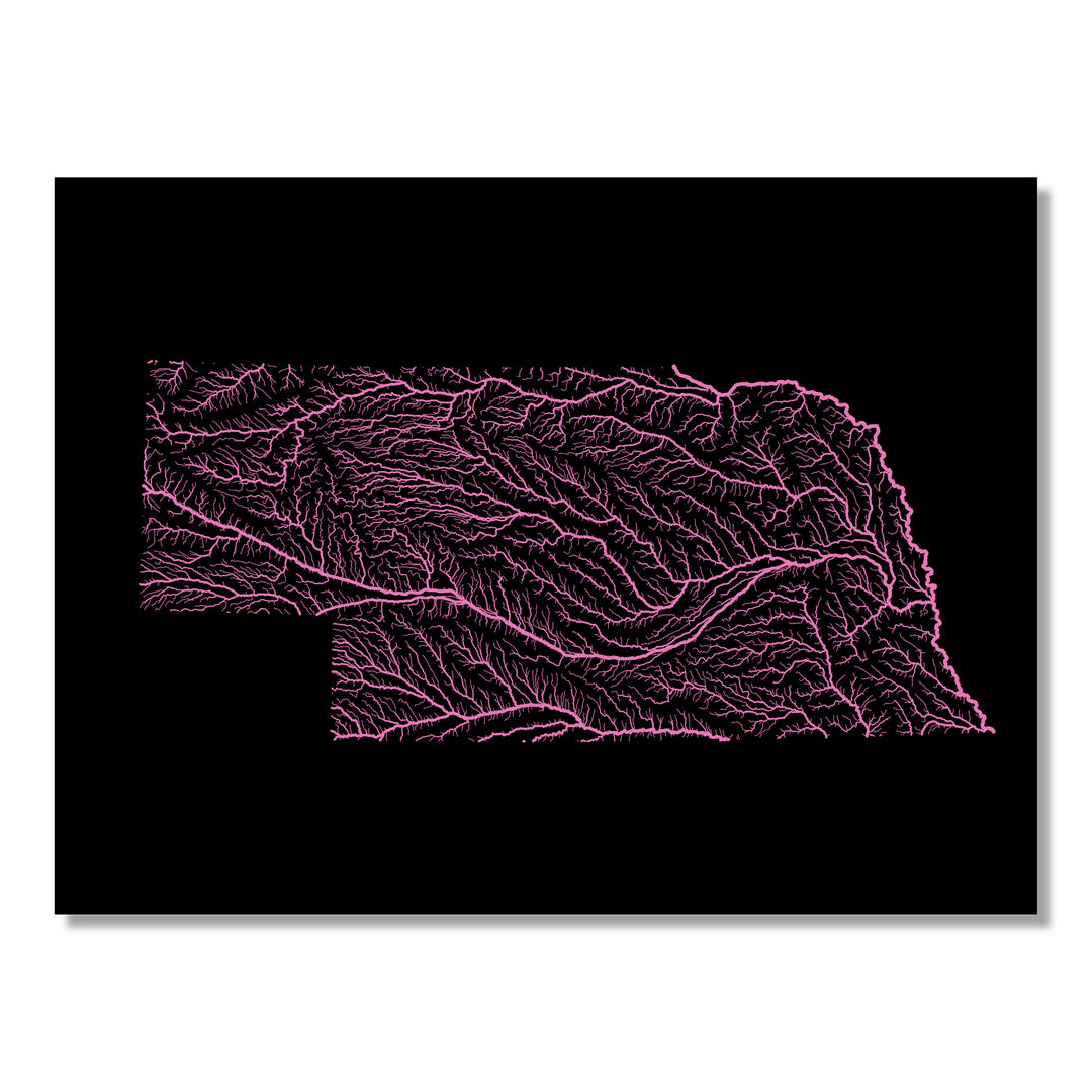 Nebraska - River basin map, rainbow colours - Wall Art