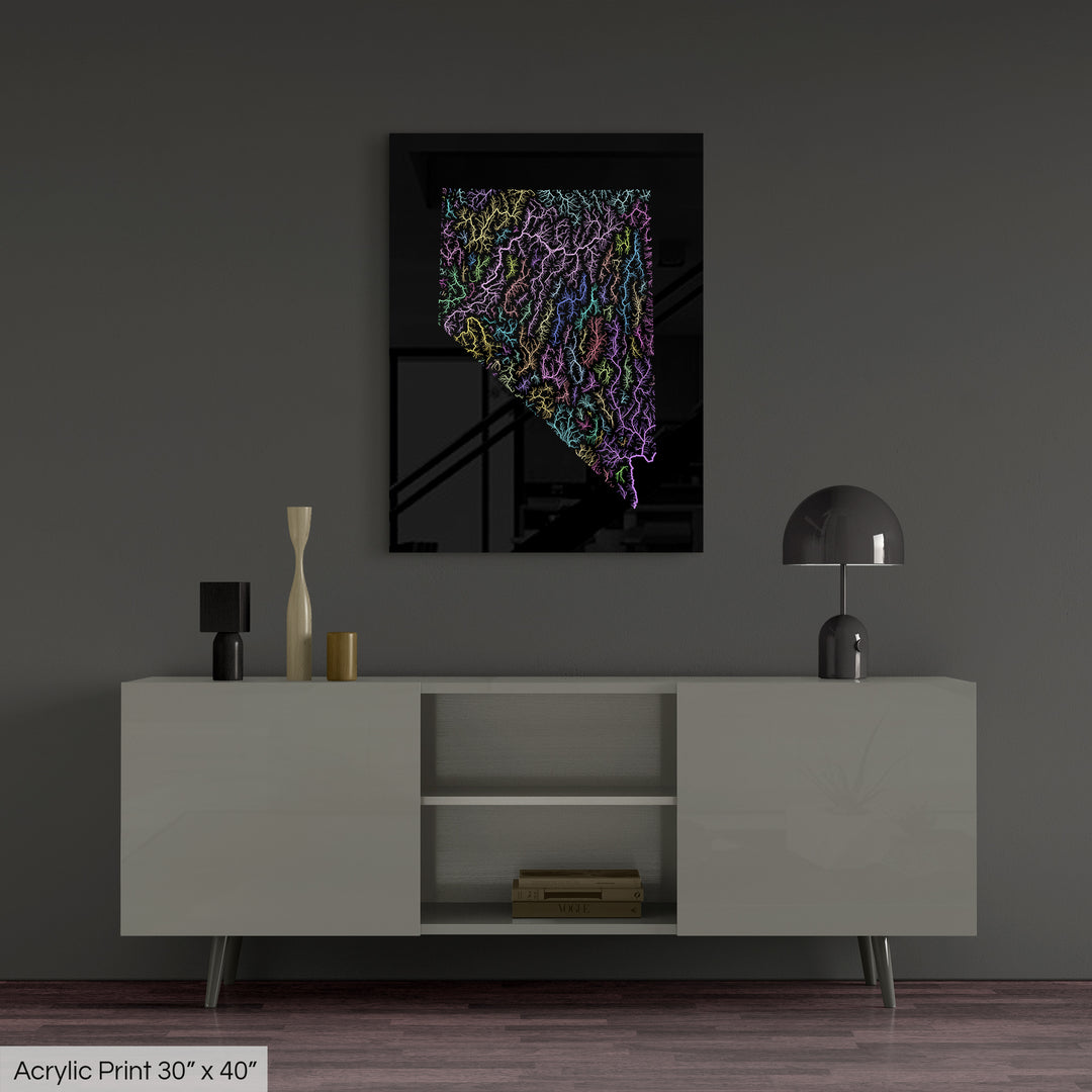 Nevada - River basin map, pastel colours - Wall Art