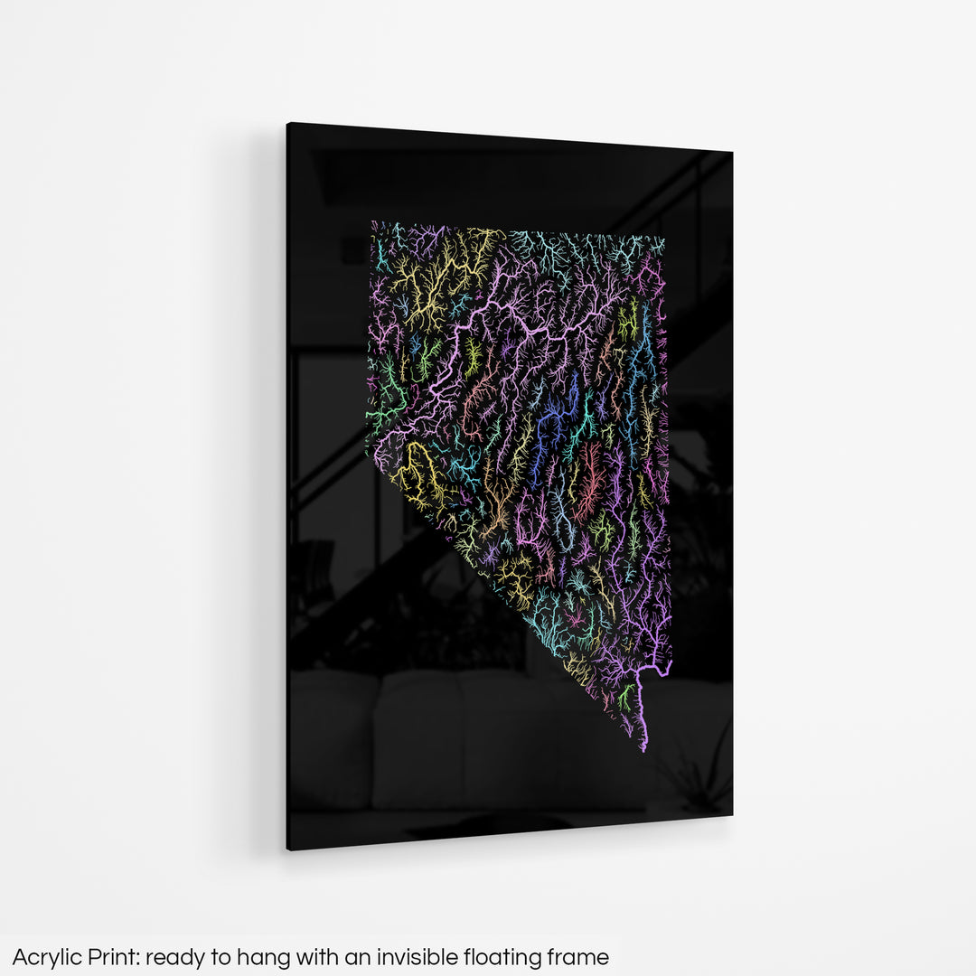 Nevada - River basin map, pastel colours - Wall Art