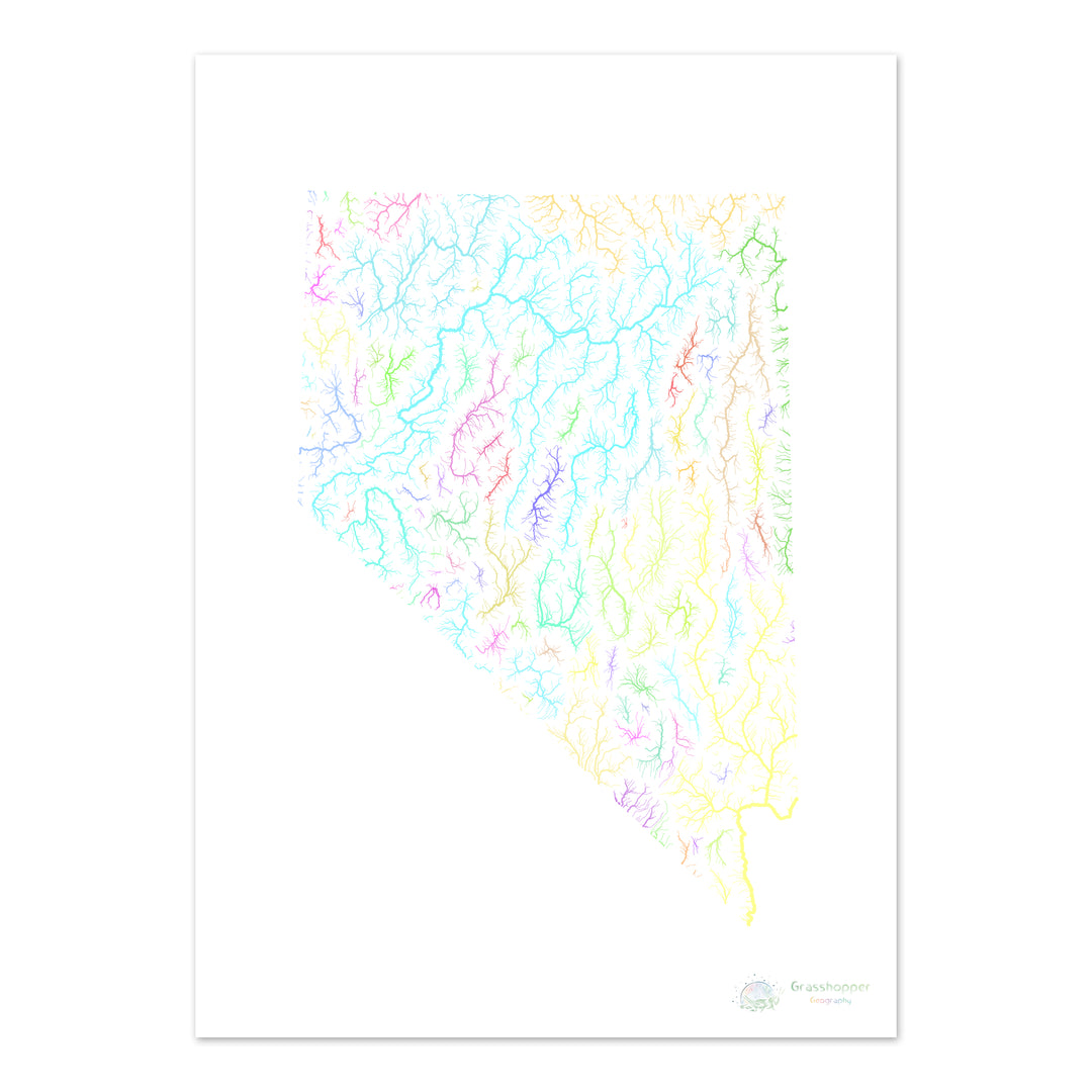 Nevada - River basin map, pastel on white - Fine Art Print