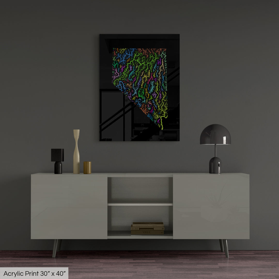 Nevada - River basin map, rainbow colours - Wall Art