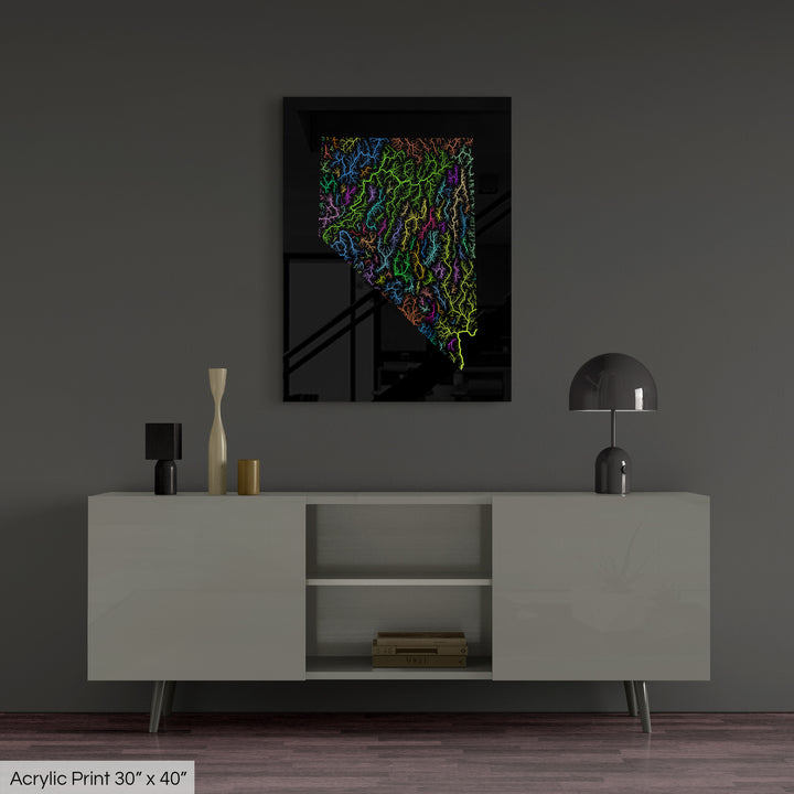 Nevada - River basin map, rainbow colours - Wall Art