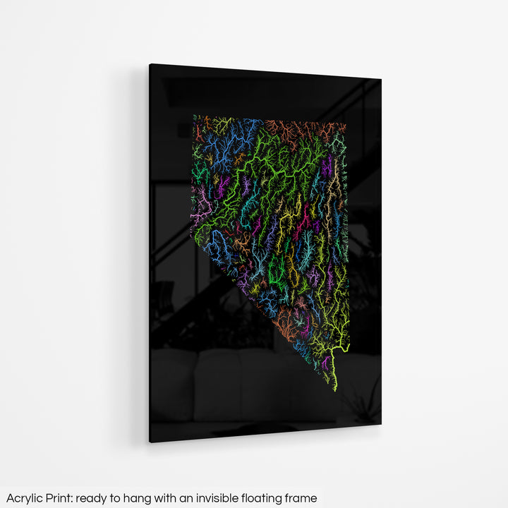 Nevada - River basin map, rainbow colours - Wall Art