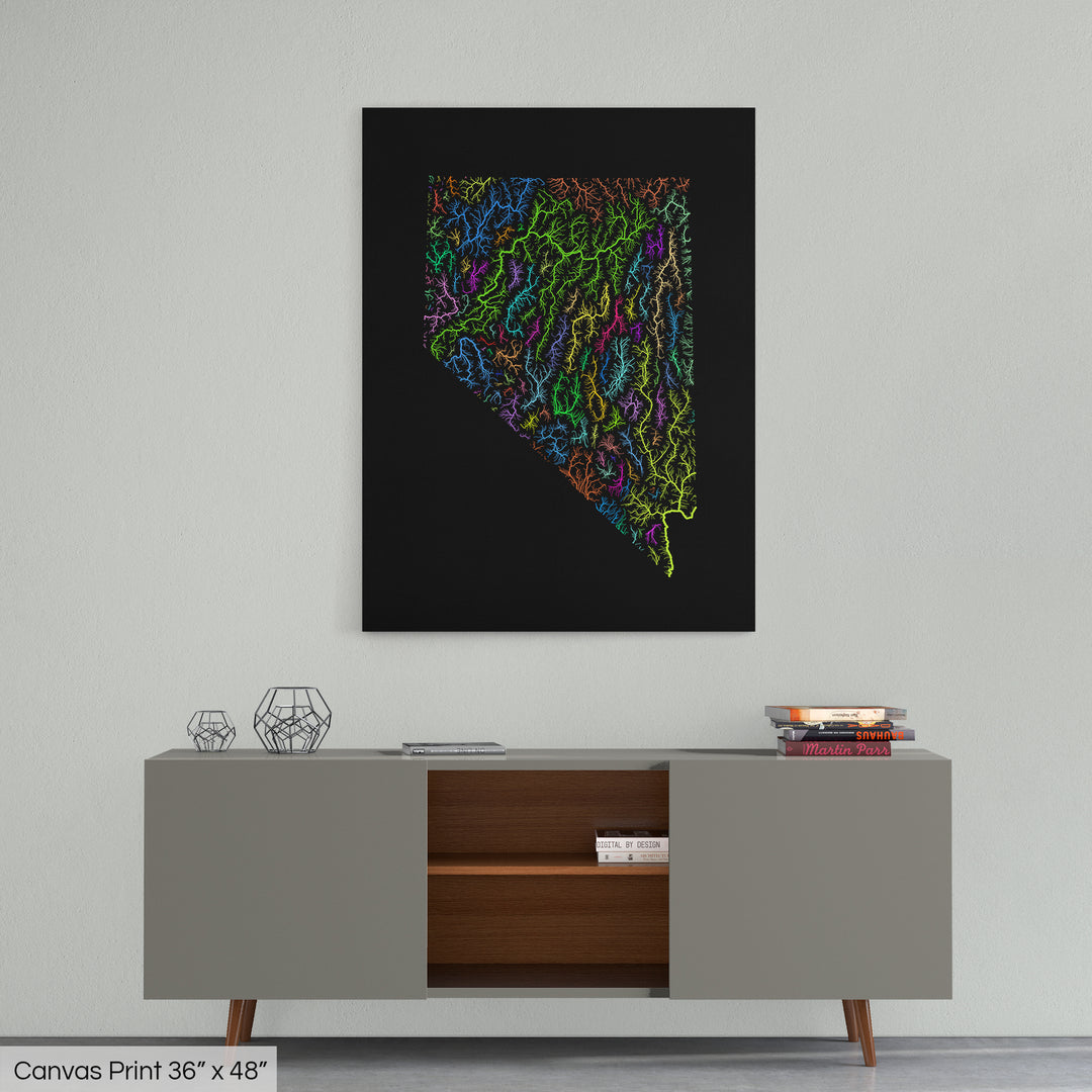 Nevada - River basin map, rainbow colours - Wall Art