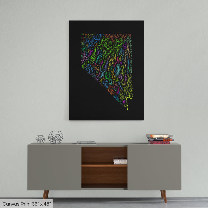 Nevada - River basin map, rainbow colours - Wall Art