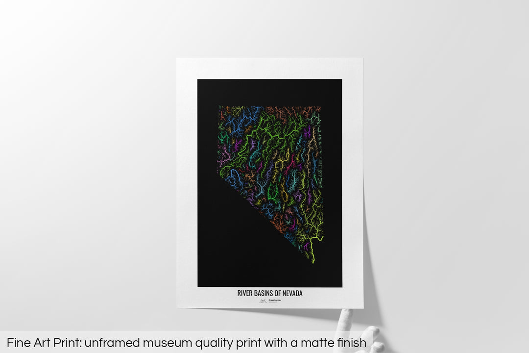 Nevada - River basin map, rainbow colours - Wall Art