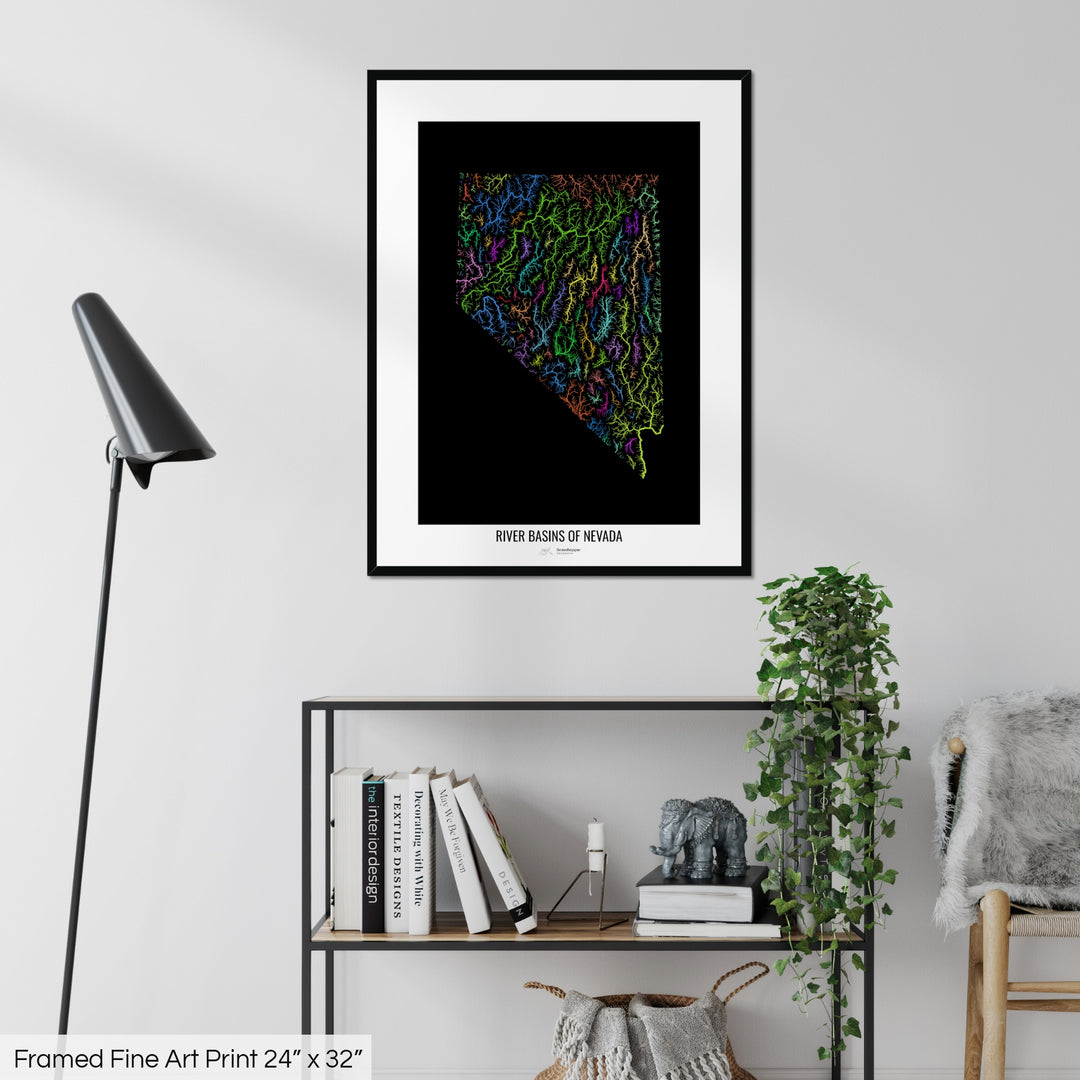 Nevada - River basin map, rainbow colours - Wall Art