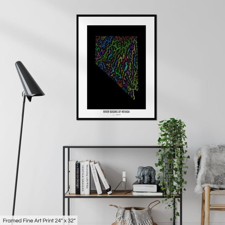 Nevada - River basin map, rainbow colours - Wall Art