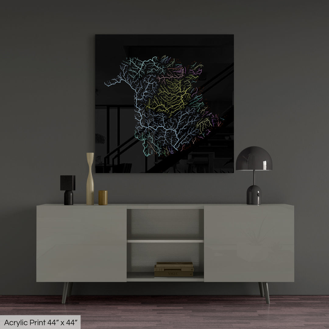 New Brunswick - River basin map, pastel colours - Wall Art