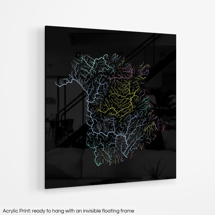 New Brunswick - River basin map, pastel colours - Wall Art