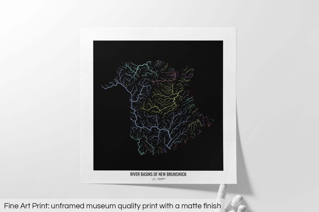 New Brunswick - River basin map, pastel colours - Wall Art