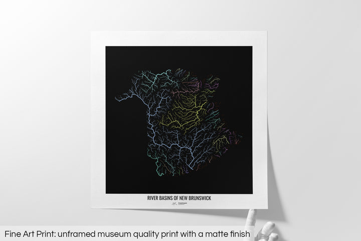 New Brunswick - River basin map, pastel colours - Wall Art