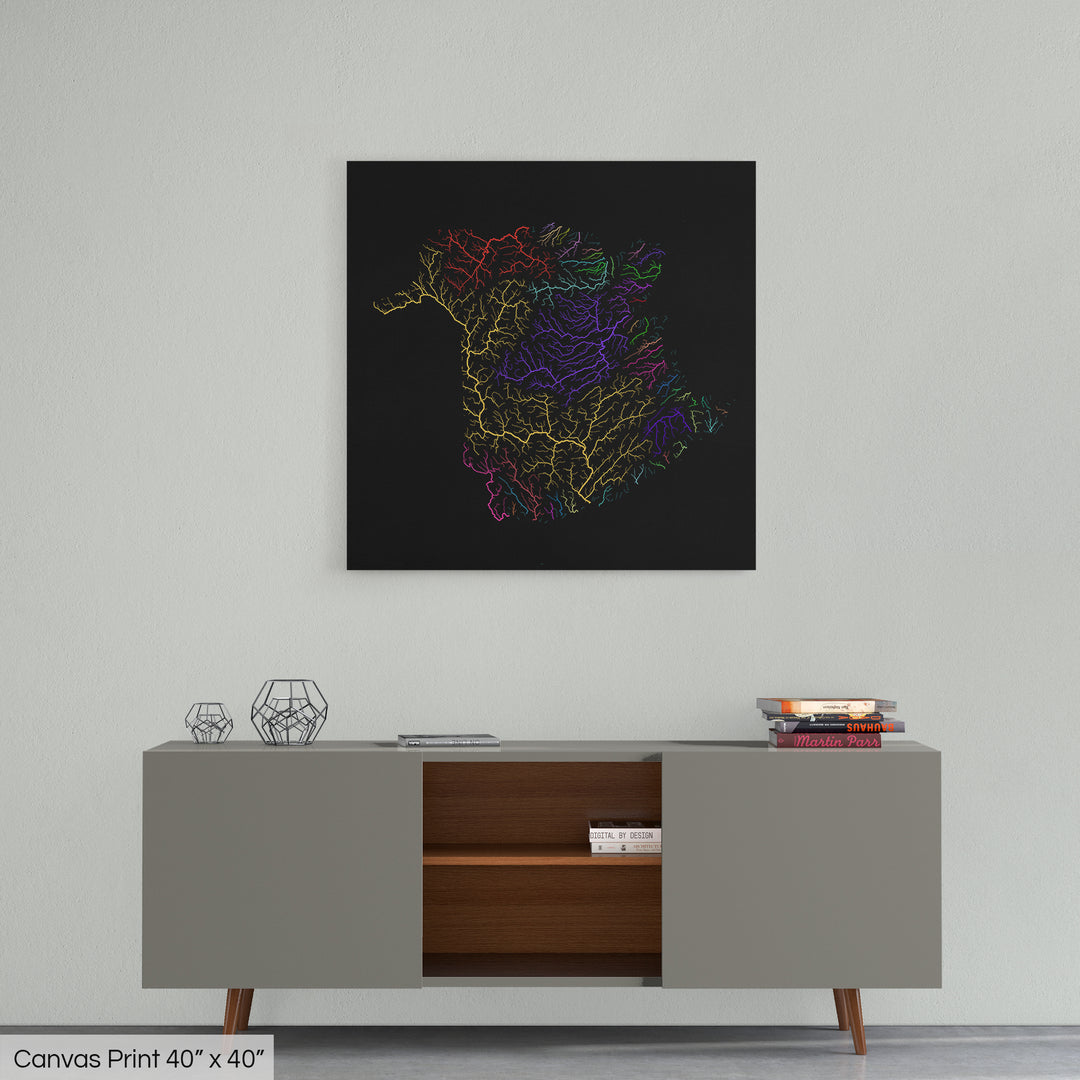 New Brunswick - River basin map, rainbow colours - Wall Art