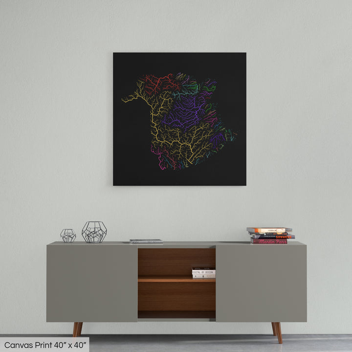 New Brunswick - River basin map, rainbow colours - Wall Art