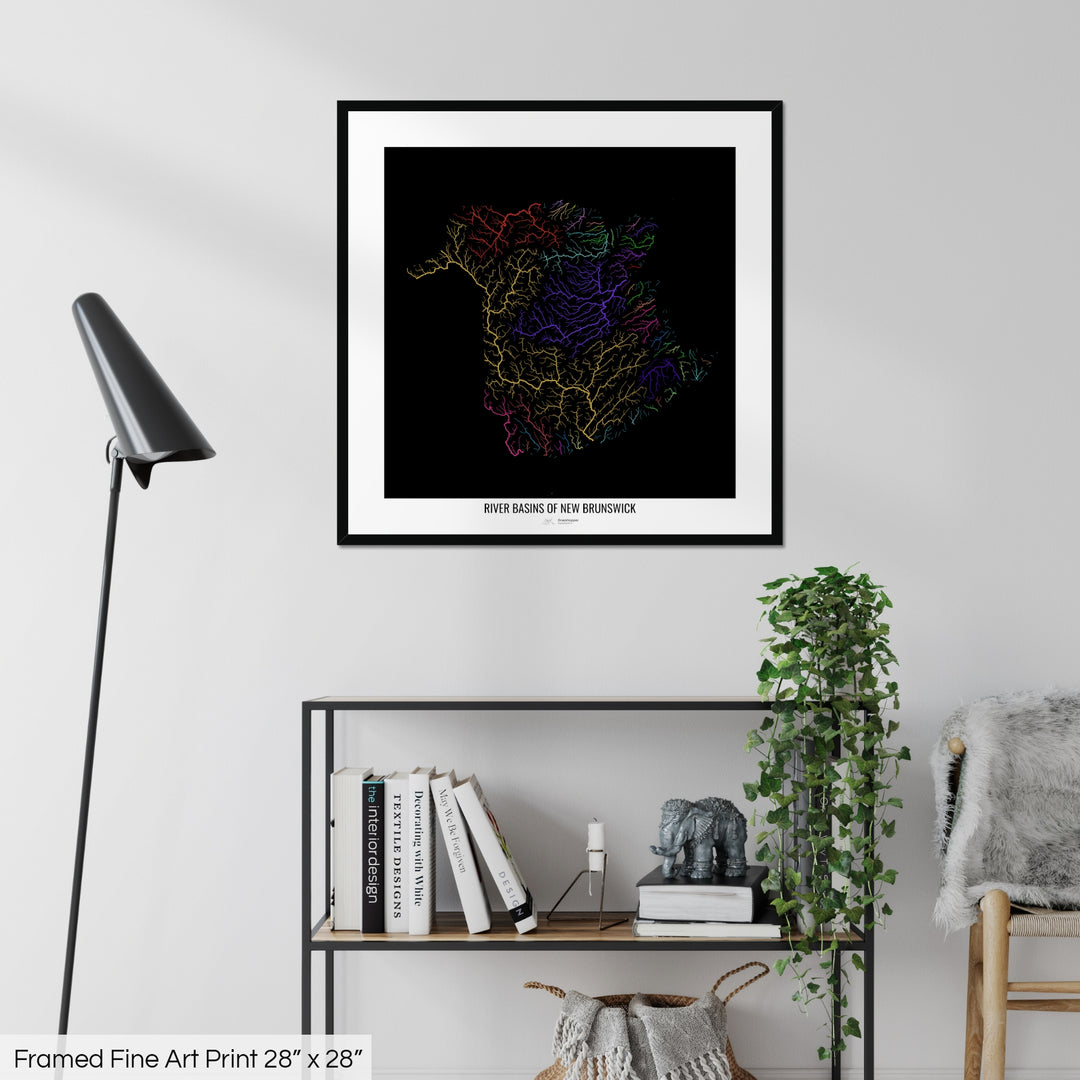 New Brunswick - River basin map, rainbow colours - Wall Art