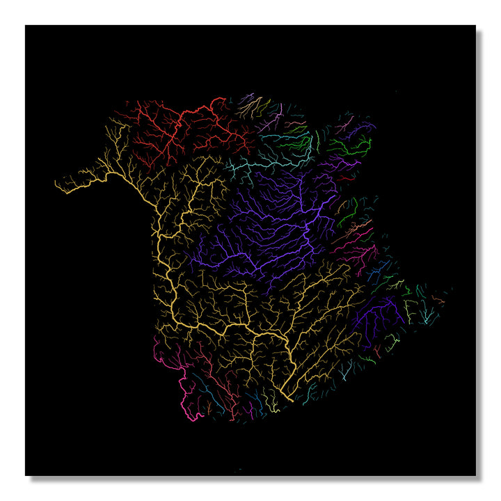 New Brunswick - River basin map, rainbow colours - Wall Art