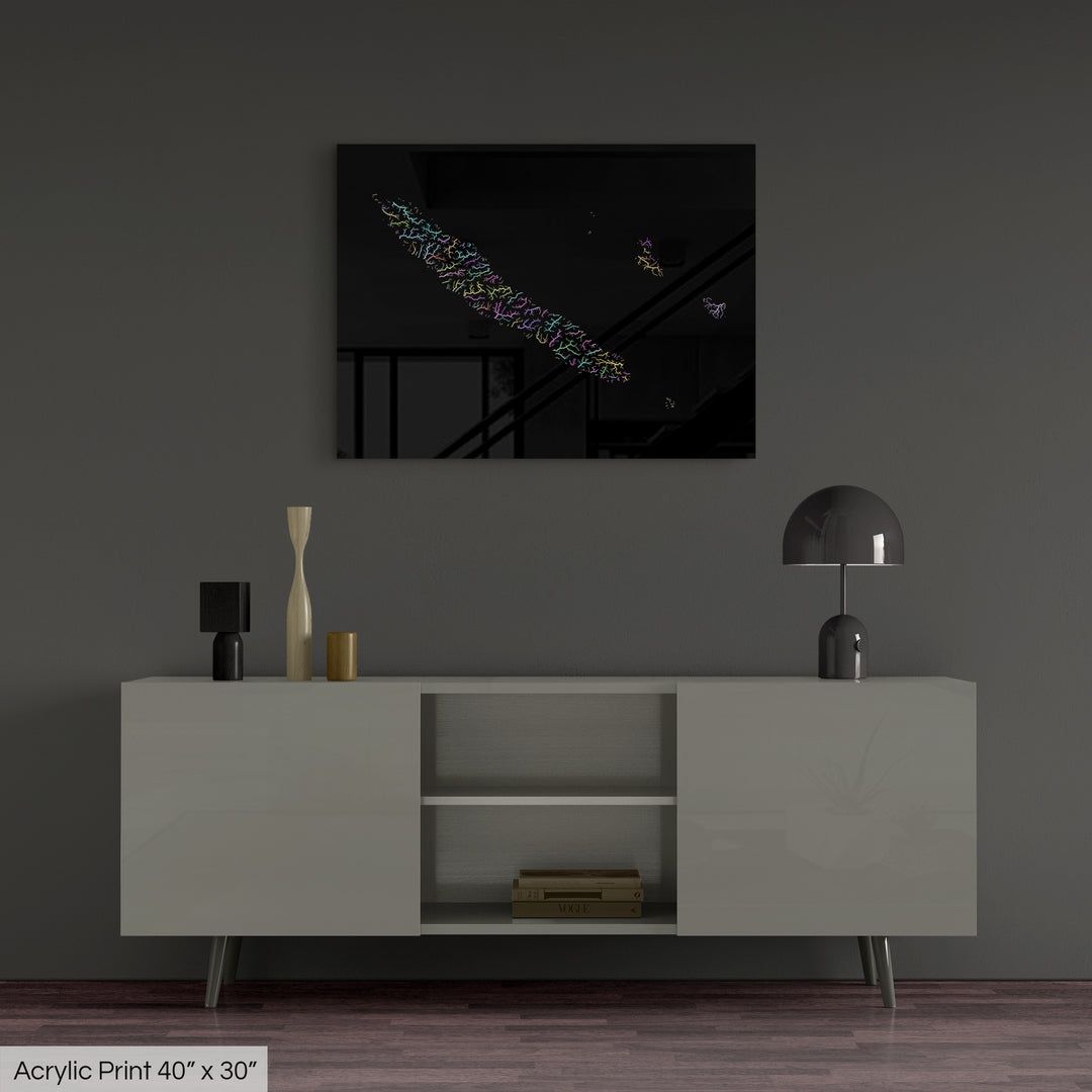 New Caledonia - River basin map, pastel colours - Wall Art
