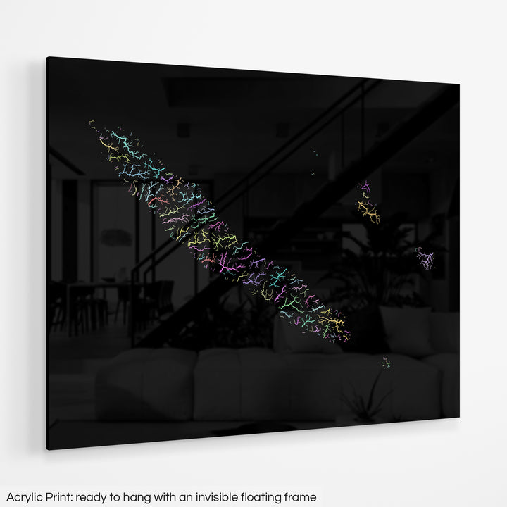 New Caledonia - River basin map, pastel colours - Wall Art