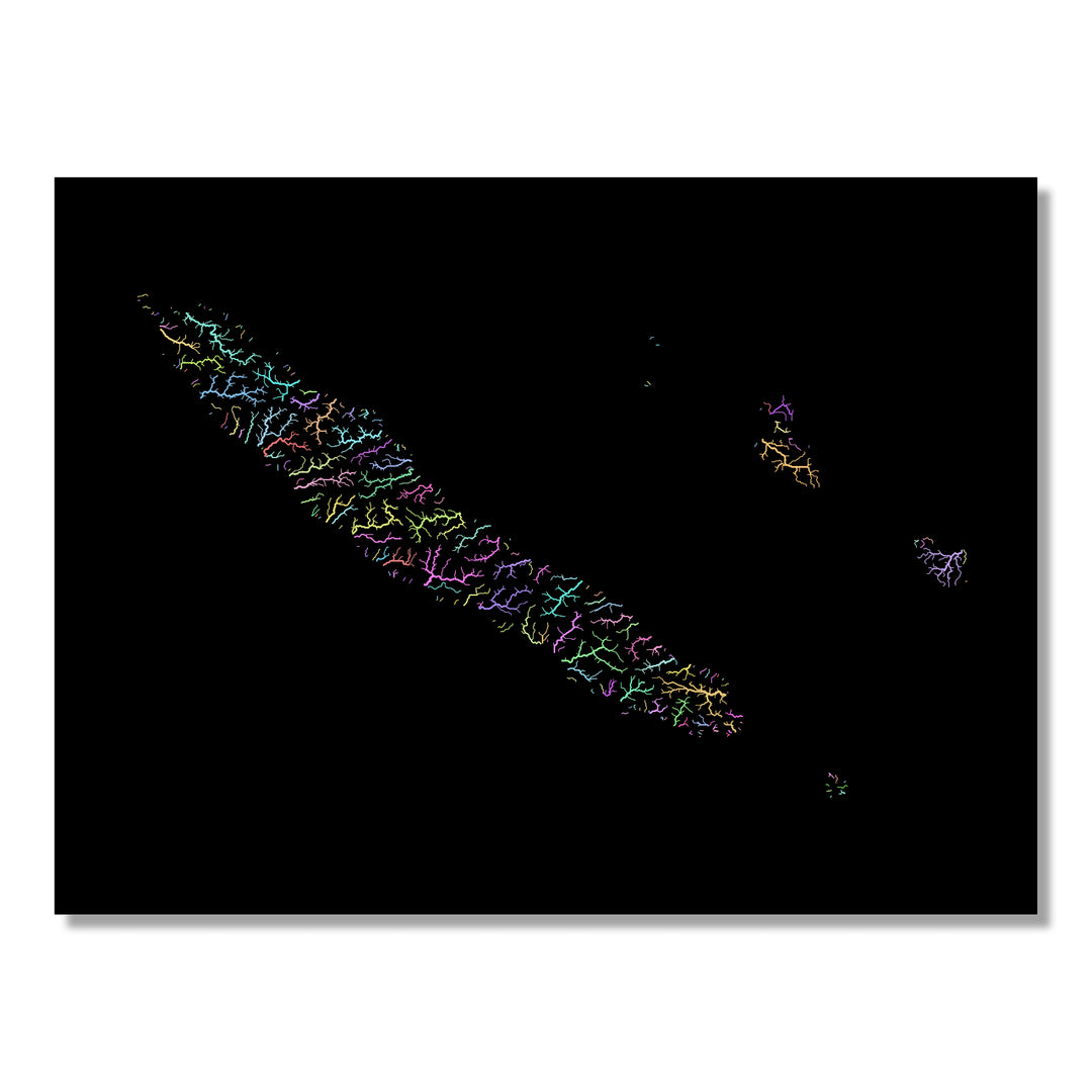 New Caledonia - River basin map, pastel colours - Wall Art